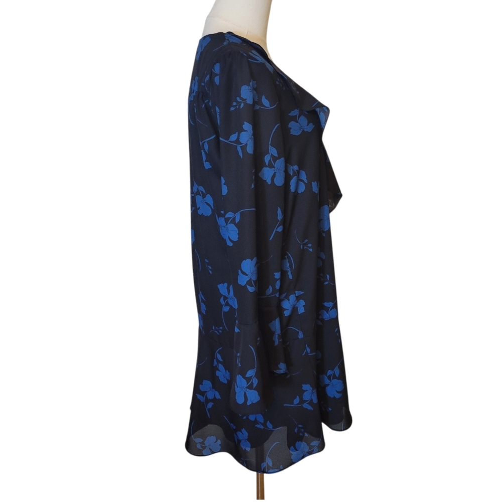 Parker Black & Blue Floral‎ Chiffon Shift Dress Size Medium - Picture 3 of 5